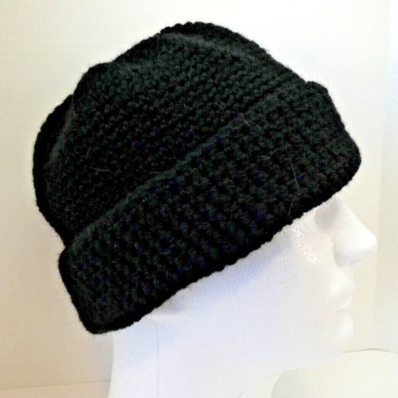 Black Wool Slouch Baggy Beanie Hat Dreads Cap Handmade Crochet Hand Knit OS - Picture 5 of 10